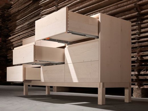 Solid maple dovetail drawers gliding on Blum Movento undermount slides &mdash; the full-extension soft-close runner fitted to every drawer built by Classic Woodworking & Vanity