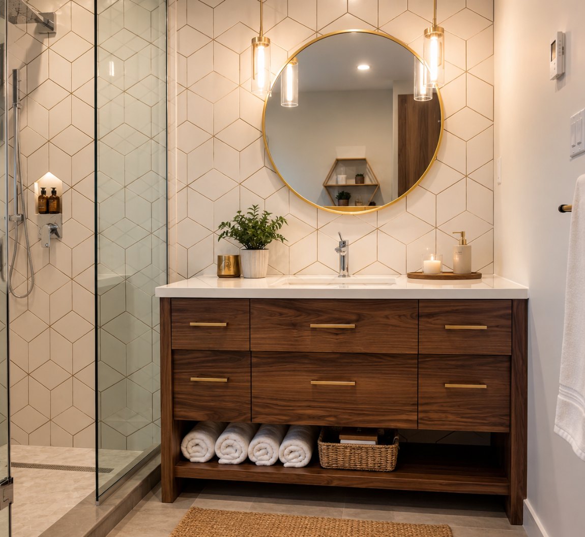 Richmond vanity — walnut with brass hardware