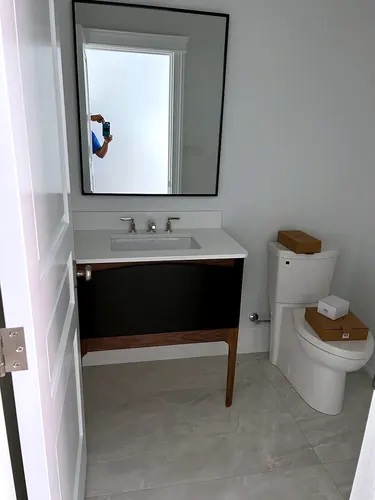 Black And Walnut Floating Vanity — custom cabinetry by Classic Woodworking & Vanity in Toronto, Ontario