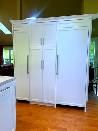 Tall White Pantry Cabinets — custom cabinetry by Classic Woodworking & Vanity in Milton, Ontario