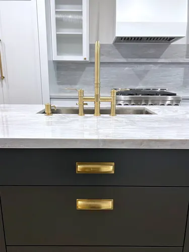 Charcoal Island Brass Bridge Faucet — custom cabinetry by Classic Woodworking & Vanity in Toronto, Ontario